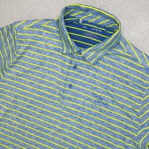 Under Armour  Play Off Polo Golf Shirt Men's XL Blue Yellow Strip Short Sleeve